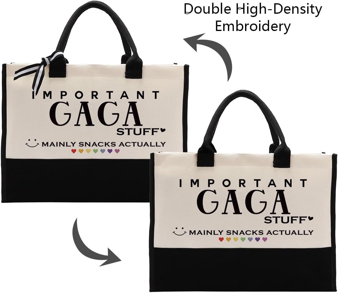 EDCTO Gaga Gift, Canvas Tote Bag Cute Design, Important Gaga Stuff Canvas Bag, Cotton Canvas Tote Bag, Gaga Reusable Shopping Bag Gift, Grandparents Gift for Mother's Day Christmas Birthday