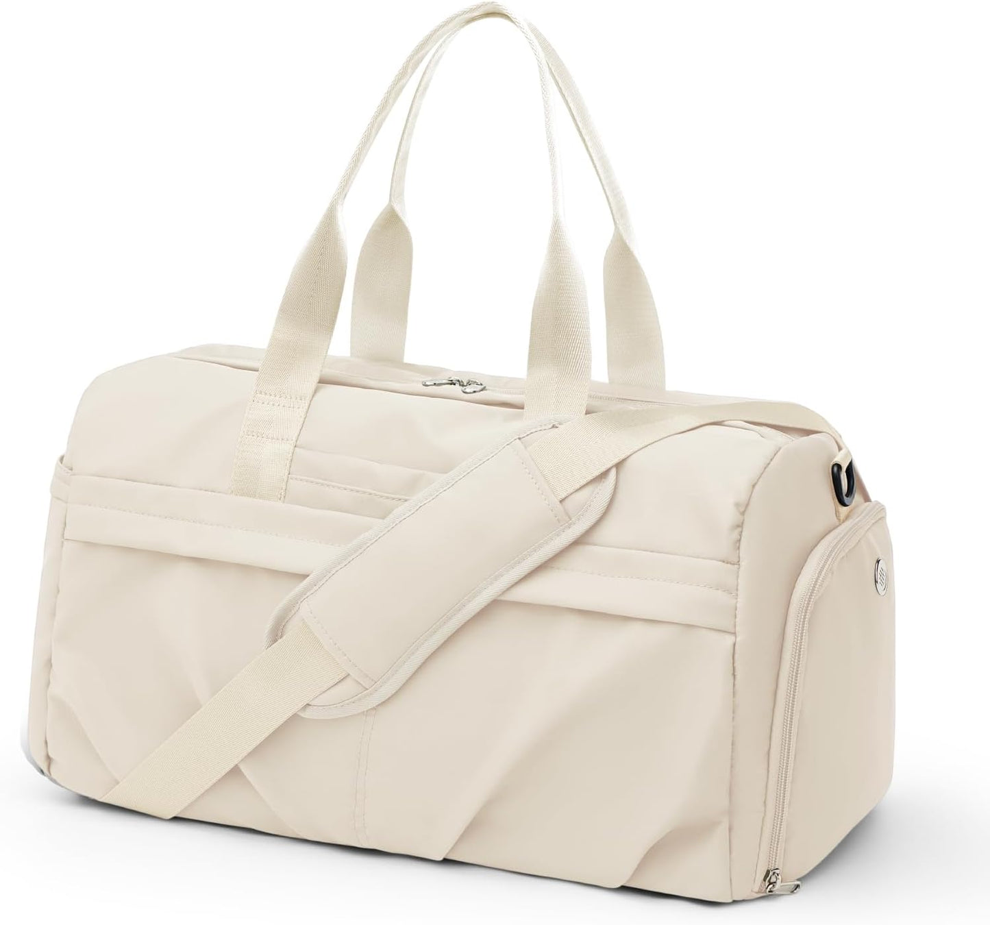 Gym Bag for Women Men with Shoe Compartment, Sport Duffel Bag, Waterproof Travel Weekender Overnight Carry on Bag for Yoga with Trolley Sleeve, Beige