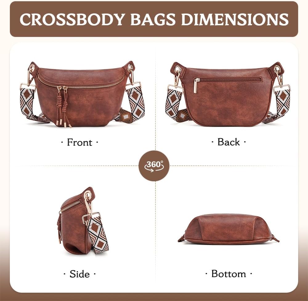 HKCLUF Fanny Pack Crossbody Bags for Women Pu Leather Belt Bag Waist Pack Causal Chest Bum Bag With 2 Straps