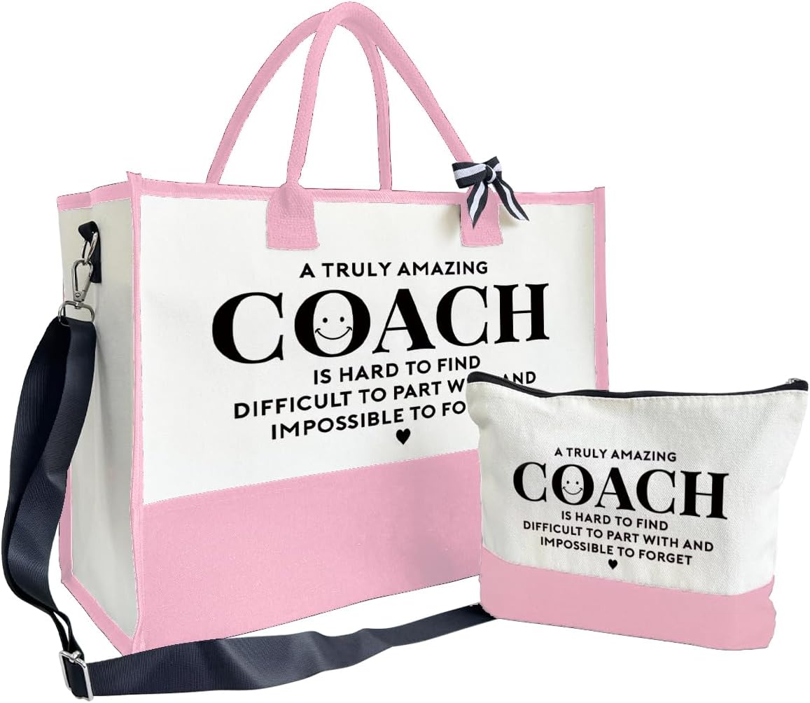 Amazing Coach Tote Bag, Women's Canvas Handbags, Shoulder Beach Bag, Thank You Gift for Female Coach, Gifts for Female Coaches, Canvas Tote Bag With Zipper, Makeup Bag E1