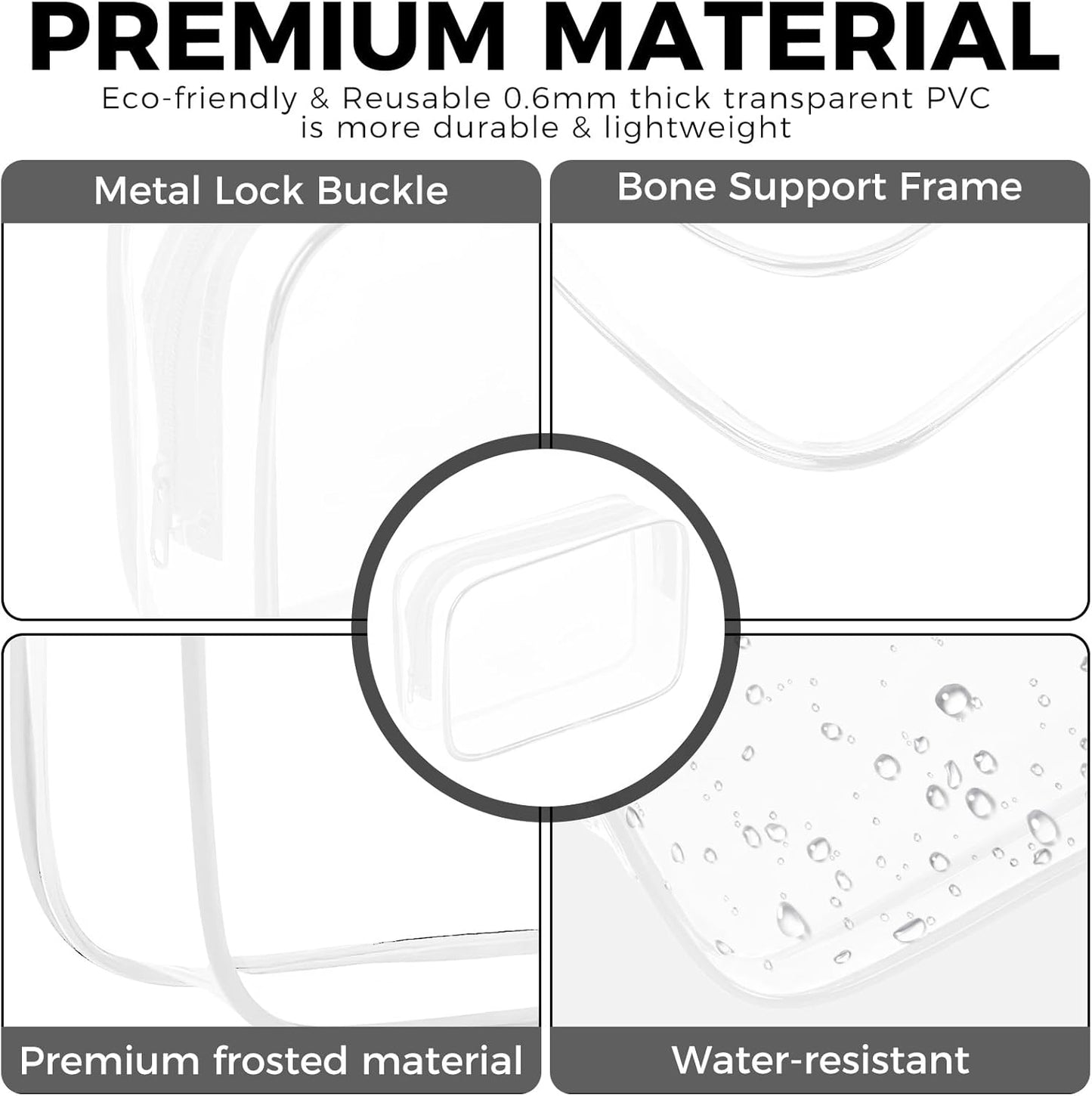 AURUZA Clear Makeup Bag,Portable Travel Toiletry Bags with Zipper, TSA Approved Clear Organizer Bags, PVC Cosmetic Pouch for Airport Airline Compliant