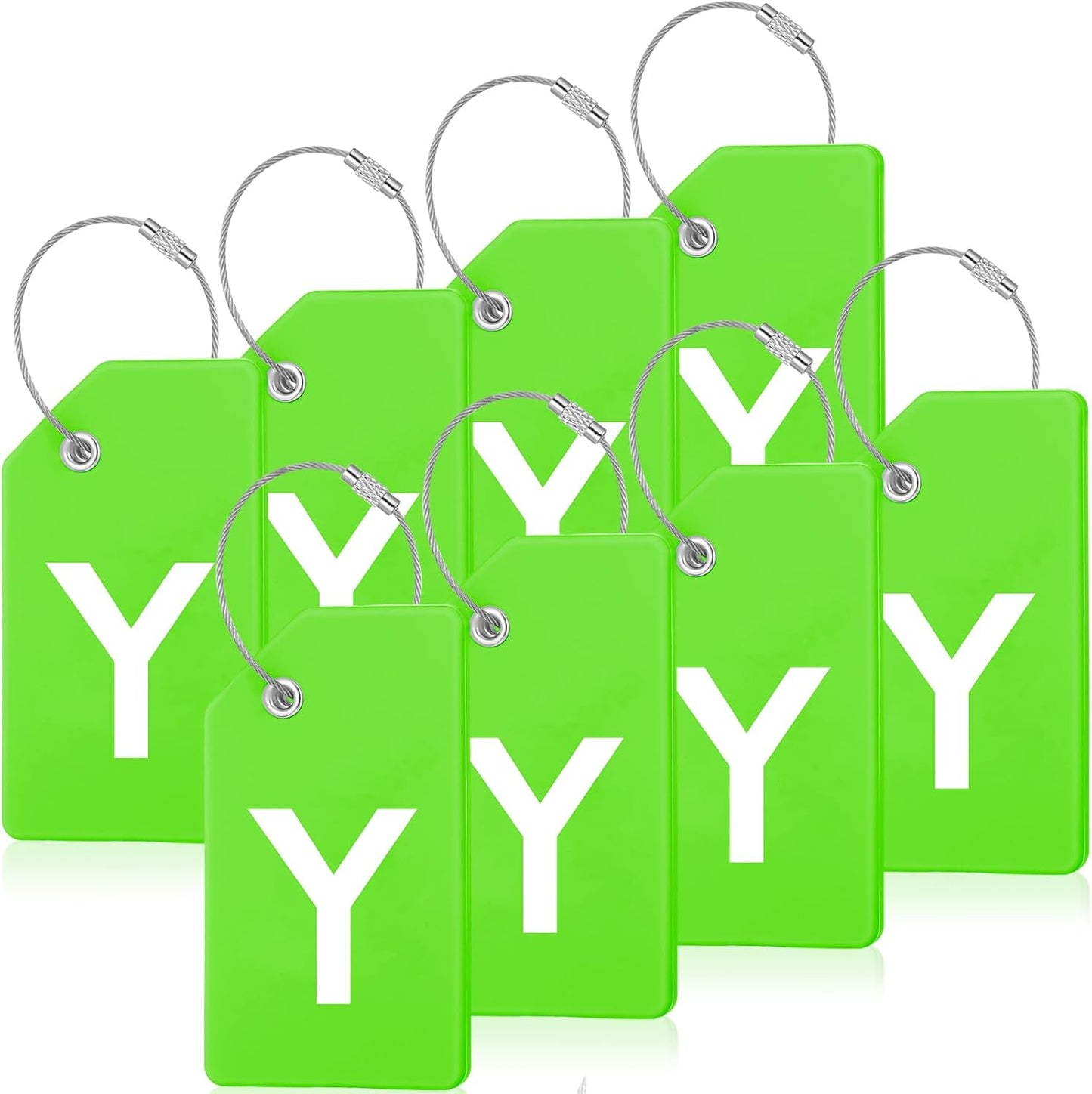8 Pcs Initial Letter A-Z Luggage Tags Silicone Suitcase Instrument Tag with Name Card and Stainless Steel Loop(Letter Y,Green)