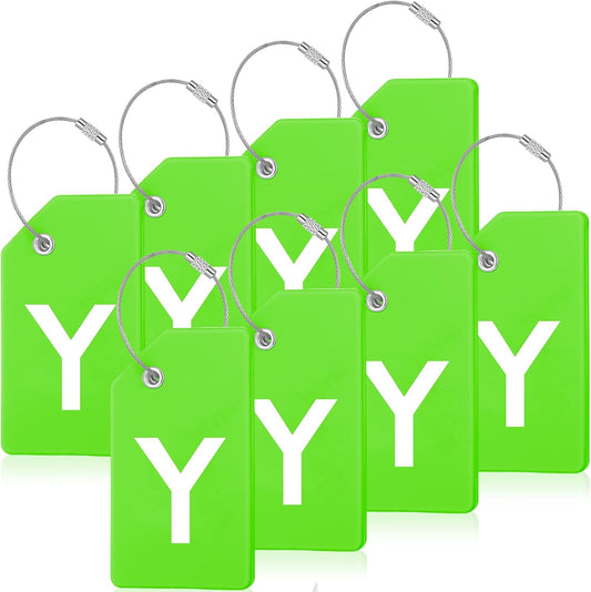 8 Pcs Initial Letter A-Z Luggage Tags Silicone Suitcase Instrument Tag with Name Card and Stainless Steel Loop(Letter Y,Green)