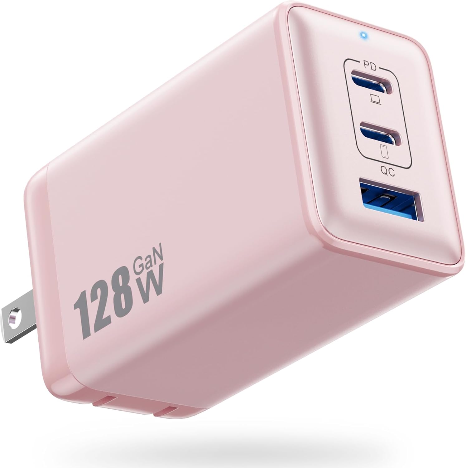 128W USB C Wall Charger,GaN III 3-Port Fast Charging Station,PD QC Foldable Charger Block Portable