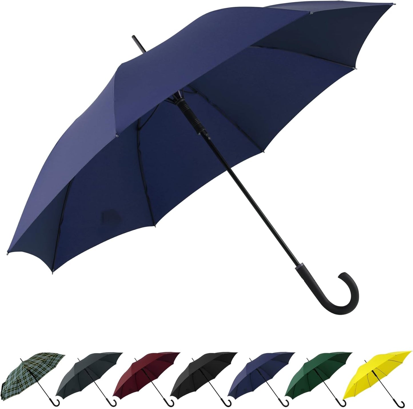 Large Stick Umbrella Windproof Automatic Open 50 Inch Umbrella with Hook Handle,Over Sized J Handle Umbrellas for Men and Women,Windproof Unbreakable Stick Rain Golf Umbrella.