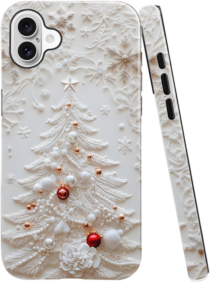 Case for iPhone 16 Plus - Slim Fit Anti-Scratch Phone Case for Girl Women - Christmas Tree White (Glossy)