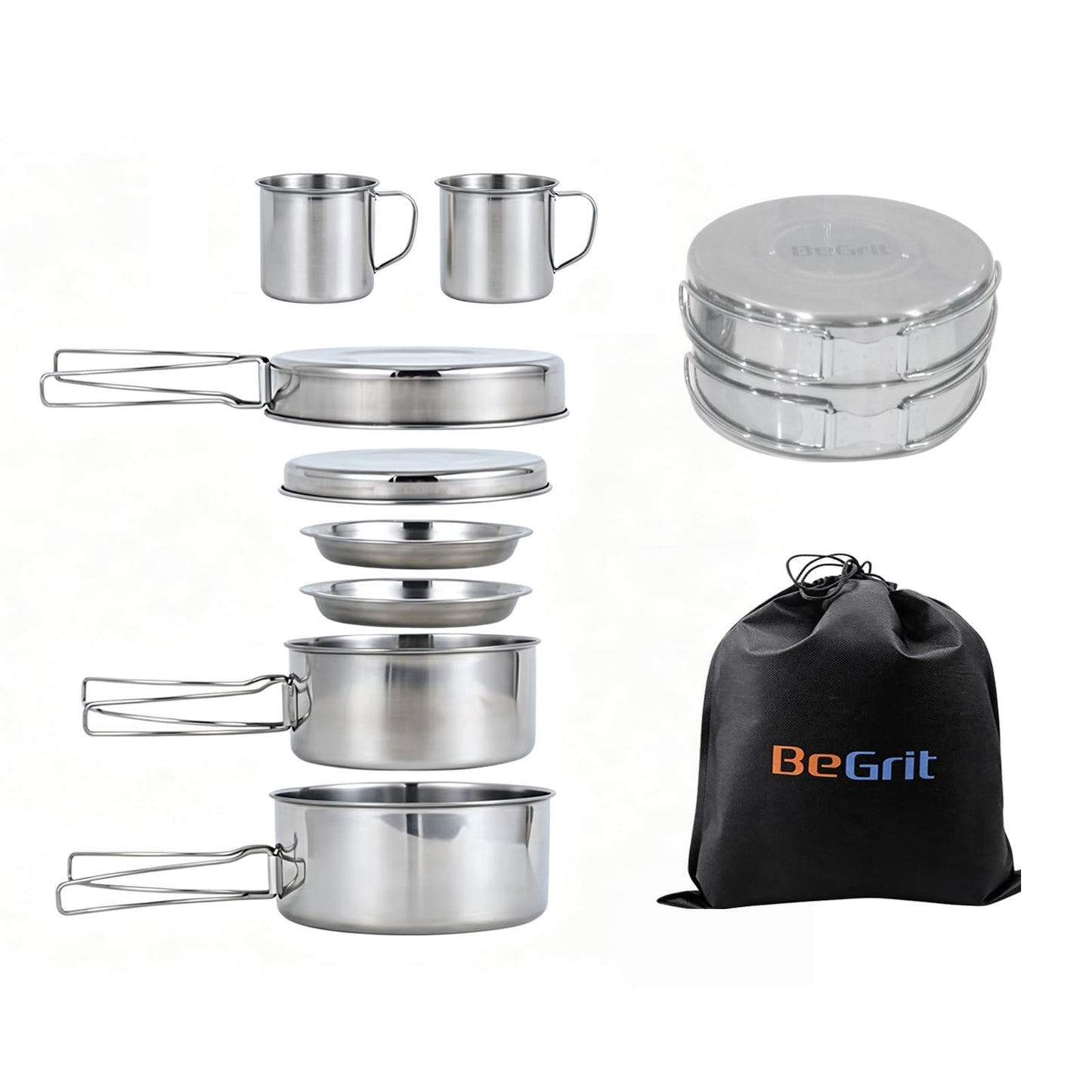 BeGrit Backpacking Camping Cookware Mini Picnic Camping Cooking Mess Kit with Pot and Pan Set for