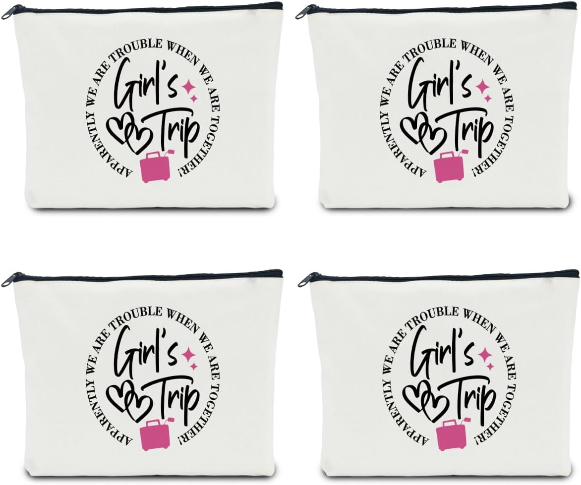 4 PCS Girls Weekend Gifts for Women, Friendship Makeup Bag, Bestie Favors for Trip, Sister Bachelorette Party Vacation Christmas