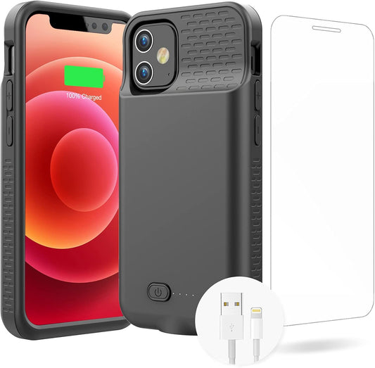 GIN FOXI Battery Case for iPhone 12/12Pro, Real 7000mAh Ultra-Slim Battery Charging Case Rechargeable Anti-Fall Protection Extended Charger Cover for iPhone 12Pro/12 Battery Case(6.1 inch) Black