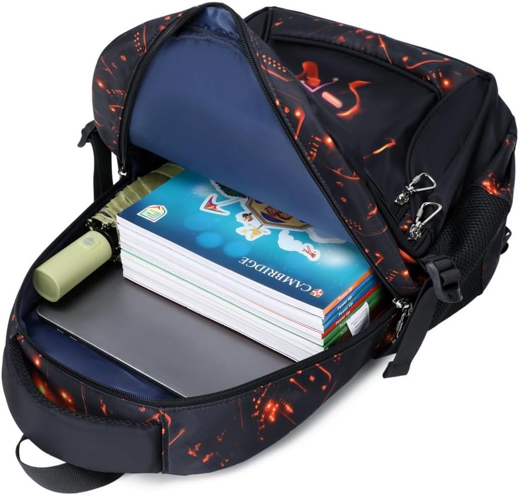 Boys Backpack for Elementary Kids Bookbag Middle School Bags Heavy Duty Soccer Laptop Durable Waterproof 18 In (3-Black Red Game)