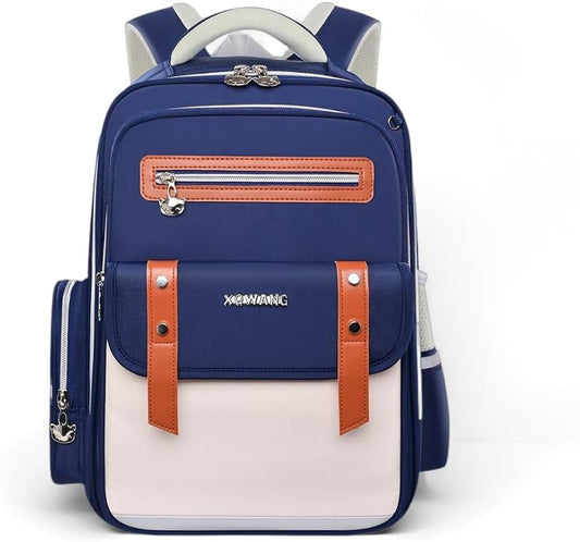 Kids Backpack for Kids, Lightweight Waterproof Blue White Backpack for School, Kindergarten Elementary School Students Boys & Girls Backpack with Safety Whistle and Includes a Detachable Waist Belt