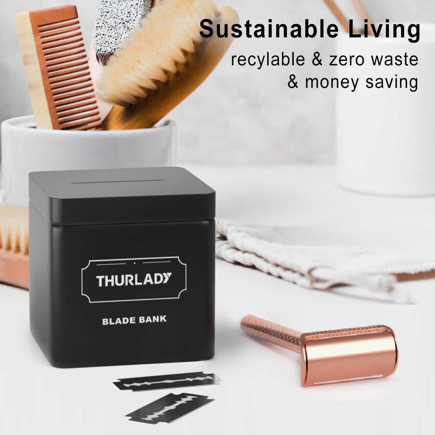 Rose Gold Safety Razor - Single Blade Razors for Women - Reusable Metal Razor, with 5 Stainless Steel Double Edge Blades, Smooth Close Shave, Sustainable, Plastic Free