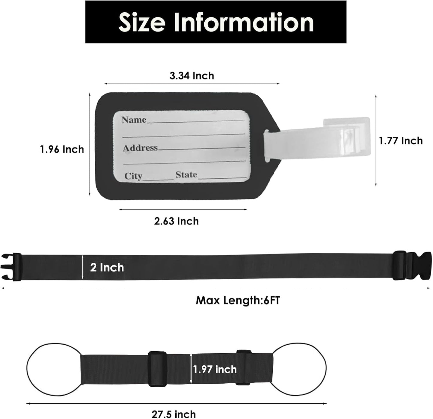 Adjustable Luggage Straps for Suitcases TSA Approved,6 Pack Suitcase Strap Travel Luggage Connector Belt for Bags,Luggage Tags for Suitcases，Luggage Straps to Connect Two Suitcases(Black)