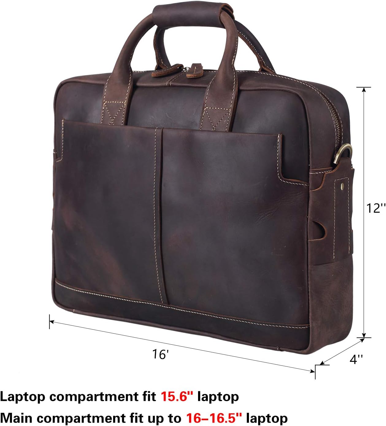 Polare Leather Briefcase for Men Business Travel Messenger Bags 15.6 Inch Laptop Bag YKK Metal Zipper
