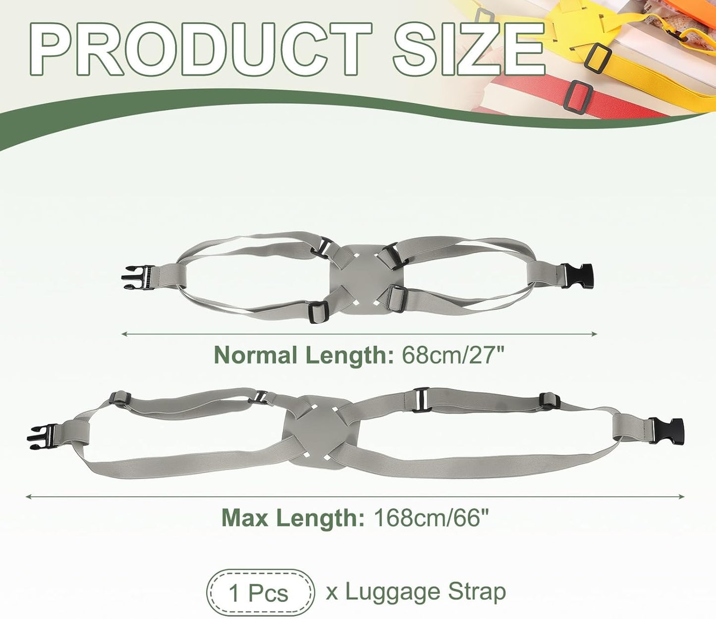 Adjustable Luggage Straps, Suitcase Elastic Strap Bag Bungee with Buckles Travel Accessories - Fitting for(Travel/Add A Bag/Securing Luggage), 27-66 Inch & Gray
