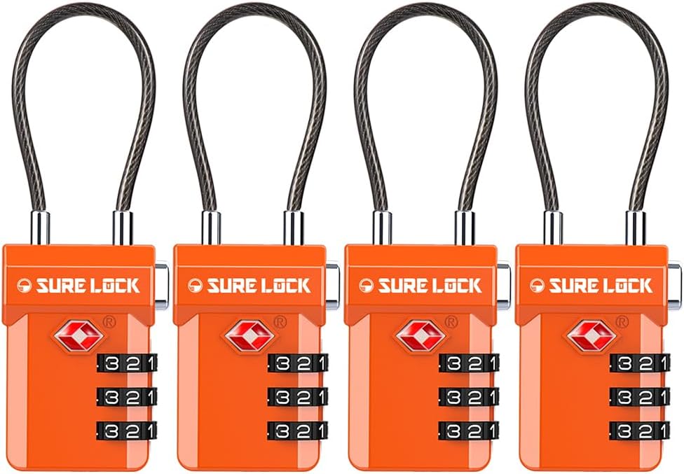 SURE LOCK TSA Approved 3-Digit Combination Luggage Locks – Open Alert Indicator, Re-settable Code with Zinc Alloy Body, Easy-Read Dials for Suitcase, Backpack, Gym Locker & Toolbox (Multiple Colors)