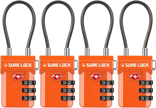 SURE LOCK TSA Approved 3-Digit Combination Luggage Locks – Open Alert Indicator, Re-settable Code with Zinc Alloy Body, Easy-Read Dials for Suitcase, Backpack, Gym Locker & Toolbox (Multiple Colors)