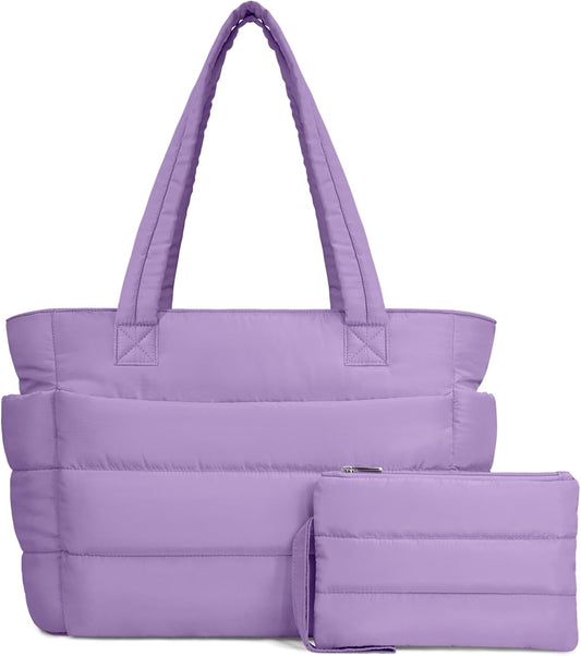 TOPDesign Puffer Tote Bag for Women, Lightweight Puffy Handbag with Compartments, Quilted Shoulder Bag for Work, Travel, Gym