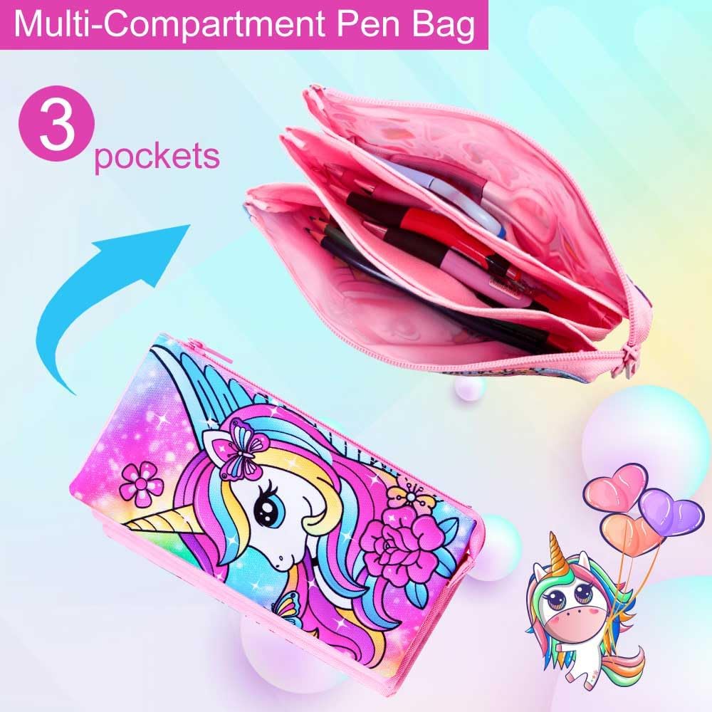 3PCS Unicorn Backpack for Girls, 16" Sequins Bookbag with Lunch Box，Kids School Bags for Elementary Preschool Kindergarten (Pink)