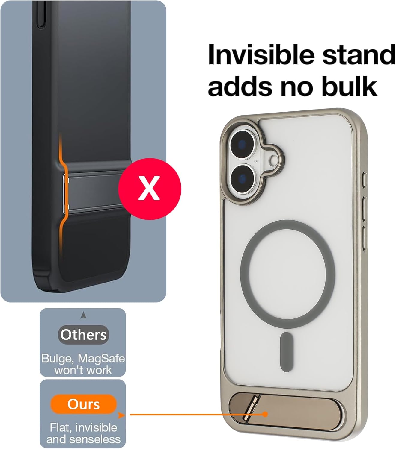 Tikoo Strong Magnetic for iPhone 16 Plus Case with Magsafe and Built-in Invisible Kickstand Slim Translucent Matte Military Grade Protective Phone Case for iPhone 16 Plus 6.7”