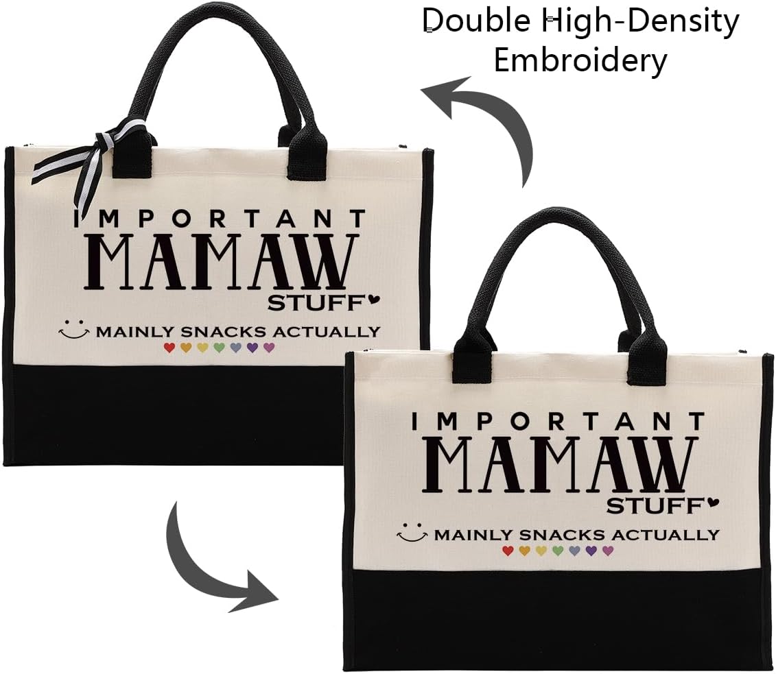 Cute Canvas Tote Bag, Mamaw Stuff Reusable Grocery Bag Gift for Her, Grandma Mom Gift for Mother's Day, Christmas, Birthday