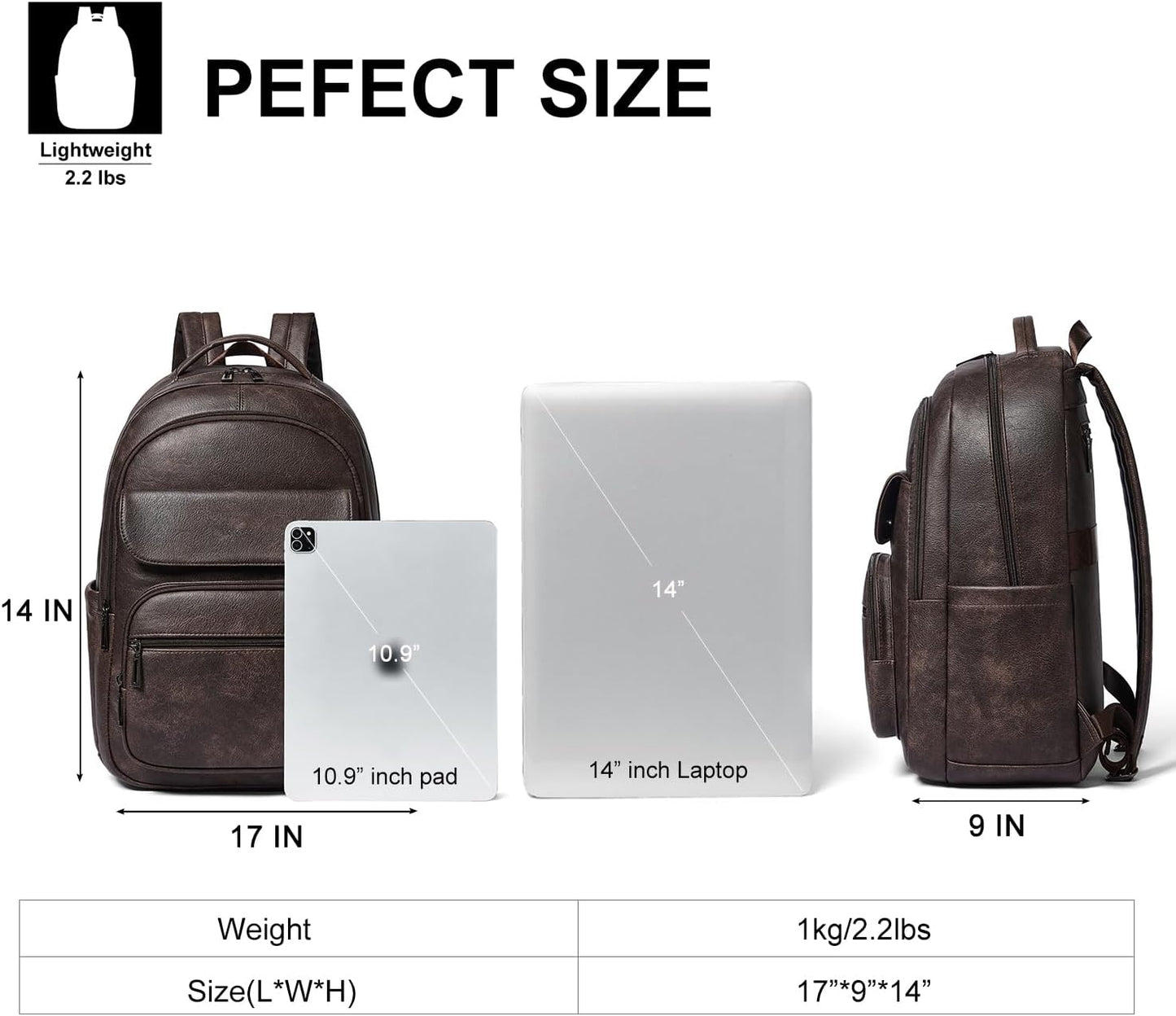 37L Backpack Purse for Women Men for Work Laptop Travel Back Pack Purses Vegan Leather Fashion College Daypack Coffee