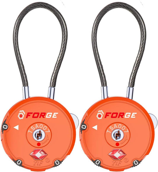 Forge Quality TSA Approved Luggage Locks for Travel Accessories, Suitcase, Pelican case, Set Your own Combination, Zinc Alloy Body-Cable Locks Orange 2 Locks