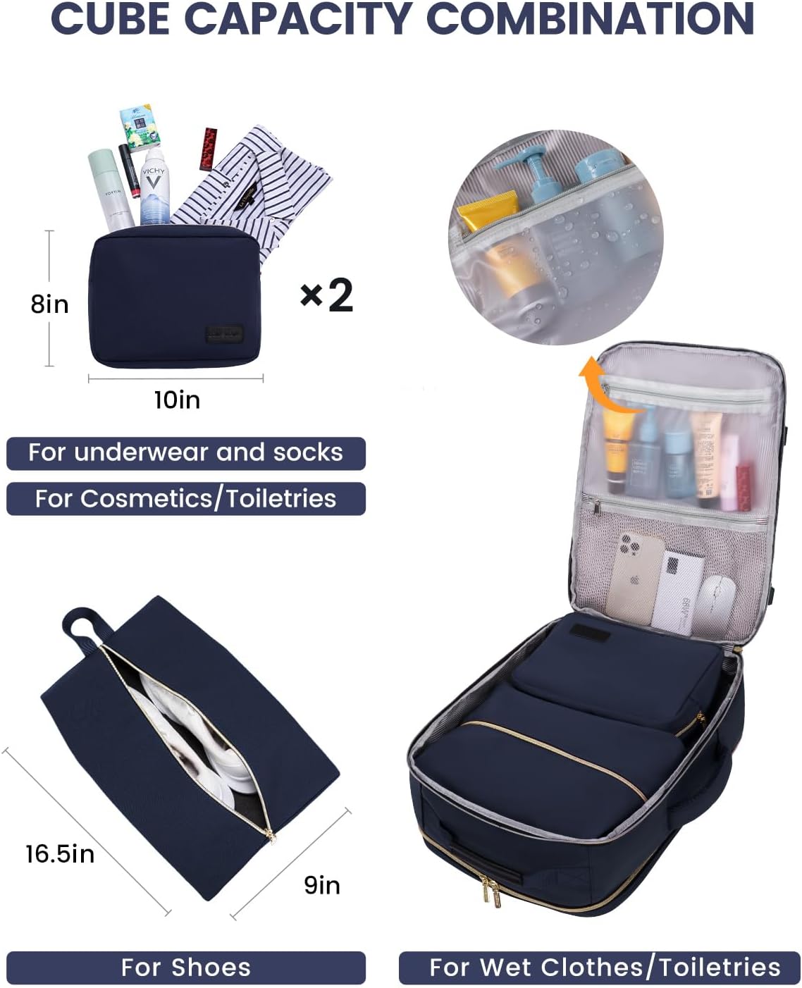 LOVEVOOK 40L Travel Backpack for Women & Men, Airline Approved Carry On Luggage with 3 Packing Cubes, TSA Overnight Bags, Waterproof Personal Item Bag, Weekender Essentials Backpacks fits 17" Laptop
