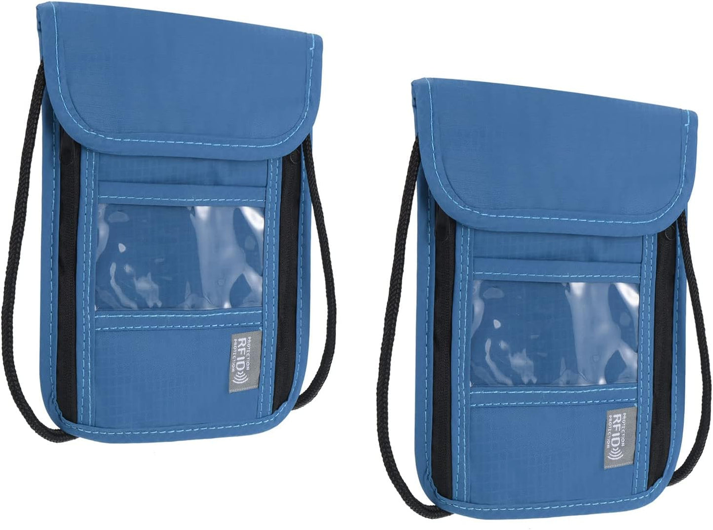 PATIKIL Neck Wallet, 2 Pack Passport Holder RFID Waterproof Travel Wallet Neck Pouch with Adjustable Strap for Women & Men, Dark Blue