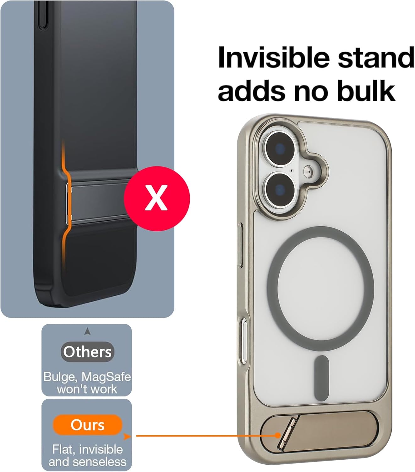 Tikoo Strong Magnetic for iPhone 16 Case with Magsafe and Built-in Invisible Kickstand Slim Translucent Matte Military Grade Protective Phone Case for iPhone 16 6.1”