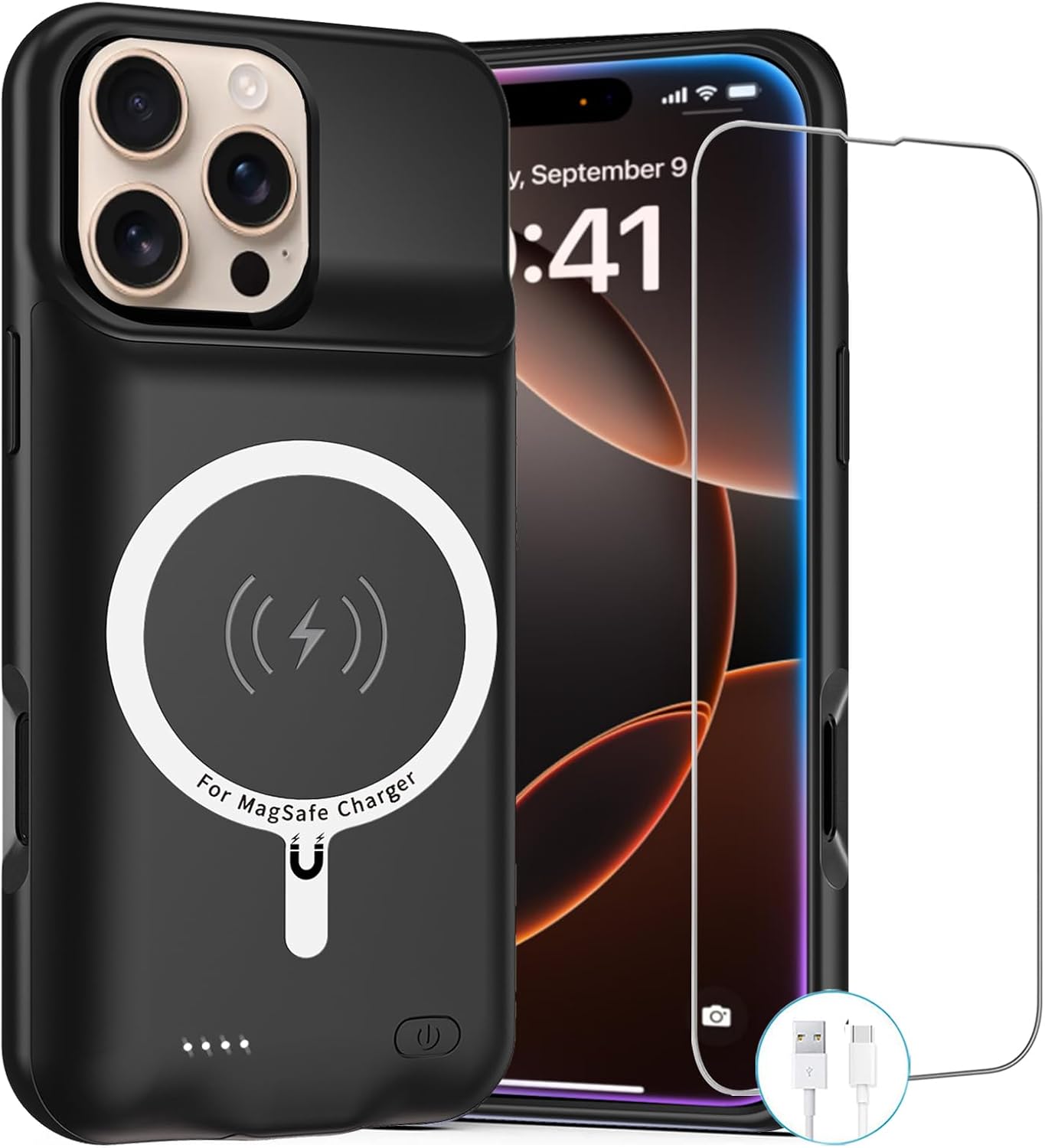 Battery Case for iPhone 16 Pro Max,12000mAh Rechargeable Portable Charging Case with Wireless Charging Compatible for iPhone 16 Pro Max (6.9 inch) with Carplay Extend Battery Pack Charger Case (Black)