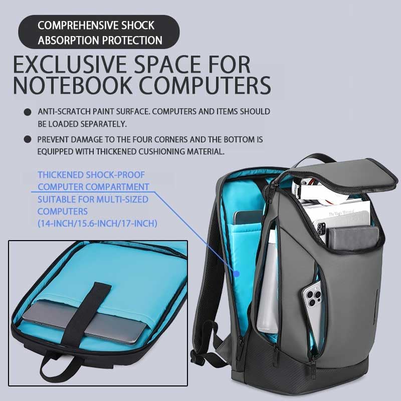Shockproof Waterproof Laptop Backpack, 17-Inch Anti-Scratch Travel Backpack with Large