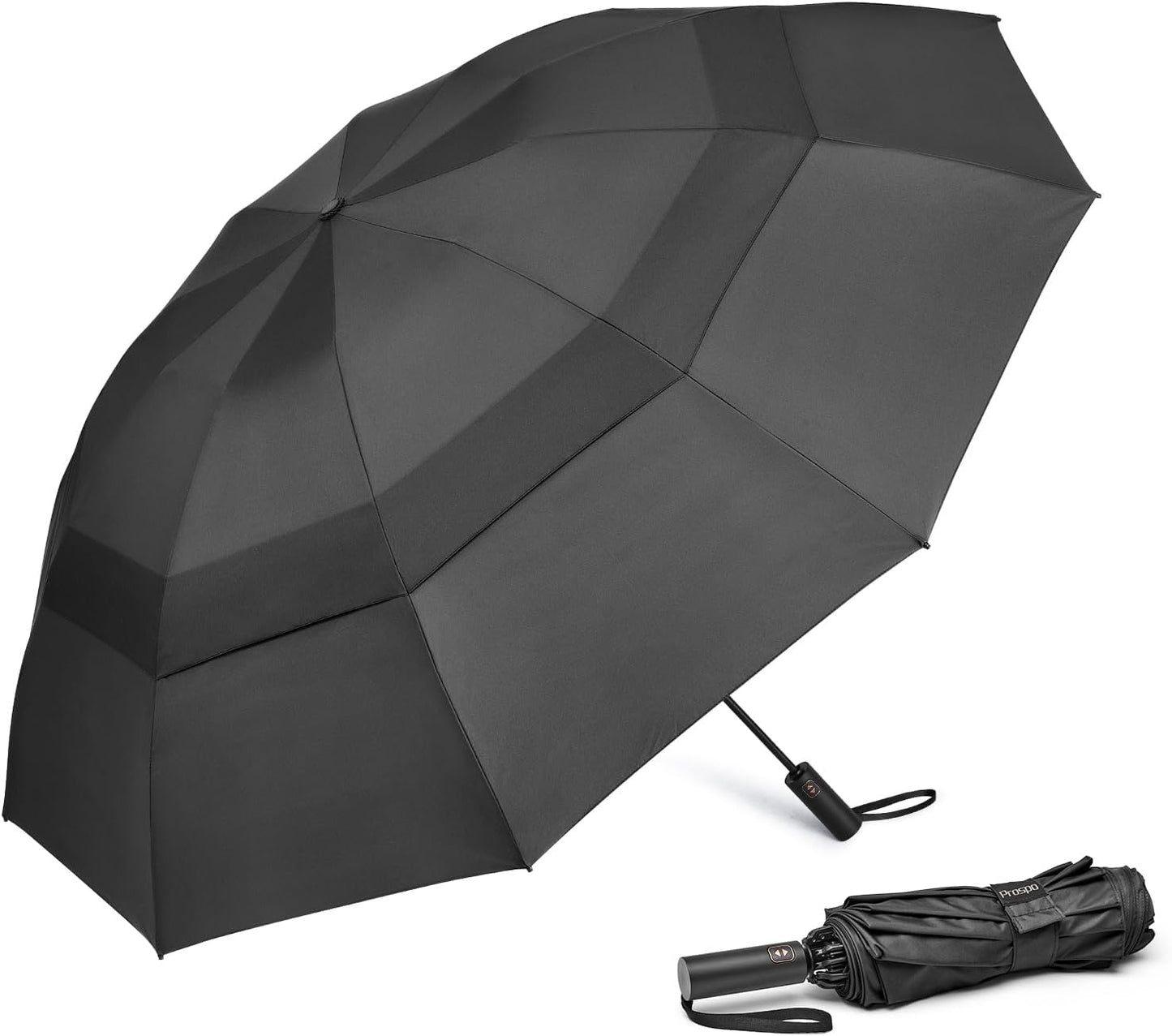 Prospo 46/62 Inch Large Travel Umbrellas for Rain Windproof, 10 Ribs Compact Reverse Folding Golf