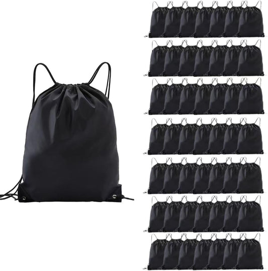 50 Pcs drawstring backpack,multi functional drawstring bag Bulk,Draw String Bags,Cinch Bag essential for gym travel, nunisex, loose and portable (50, Black)