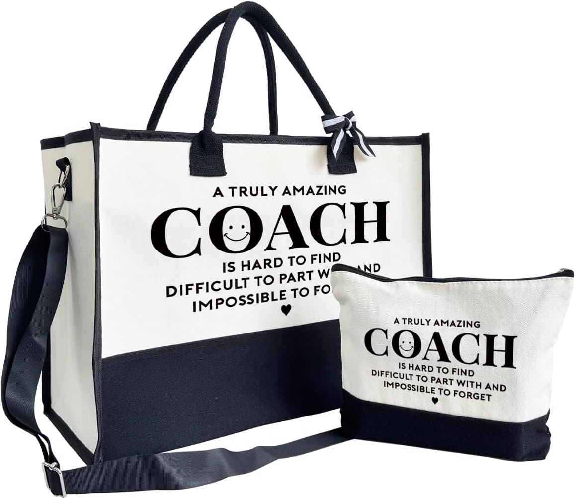 Amazing Coach Tote Bag, Canvas Tote Bag for Women with Zipper Closure, Shoulder Beach Bag, Thank You Gift for Female Coach, Female Trainers Gifts for Women, Makeup Bag