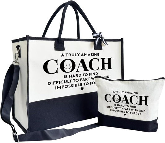 Amazing Coach Tote Bag, Canvas Tote Bag for Women with Zipper Closure, Shoulder Beach Bag, Thank You Gift for Female Coach, Female Trainers Gifts for Women, Makeup Bag