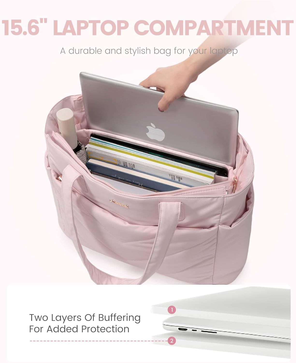 LOVEVOOK Tote Bag for Women, Puffer Work Travel Handbag with Zipper for Teacher Nurse, Quilted Cute Laptop Shoulder Gym Bag