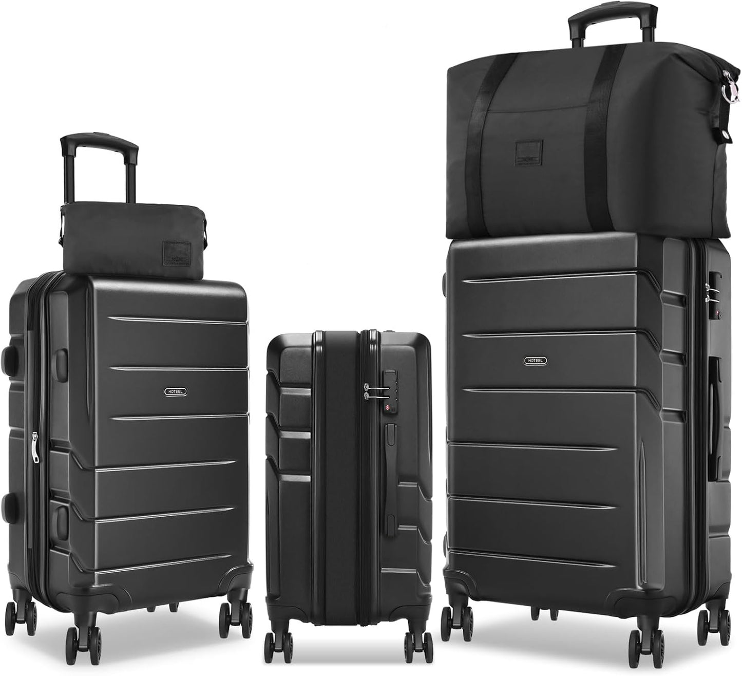 Hoteel Luggage Sets 5 Piece, 4-Yr Warranty ABS+PC Hard Shell Expandable Suitcases with Wheels, TSA Aproved Lock and Carry on Bags, Travel Suit Case Set for Men and Women, (5-Piece, Black)