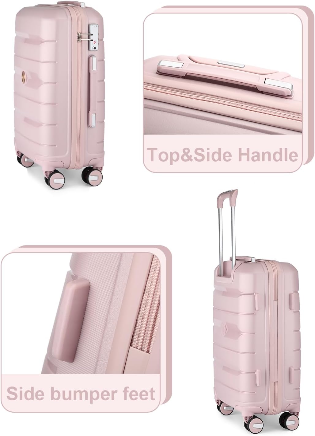 Somago 28 Inch Luggage With Spinner Wheels Hard Shell Polypropylene Suitcase with TSA Lock and YKK Zipper,Nude Pink