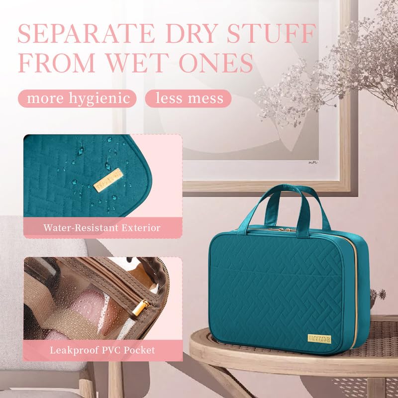 HOTOR Travel Toiletry Bag w/Hanging Hook - Spacious Toiletry Bag Essentials for Women & Men, Makeup Bag/Big Comparment, Waterproof for Travel Accessories, Medium, Teal