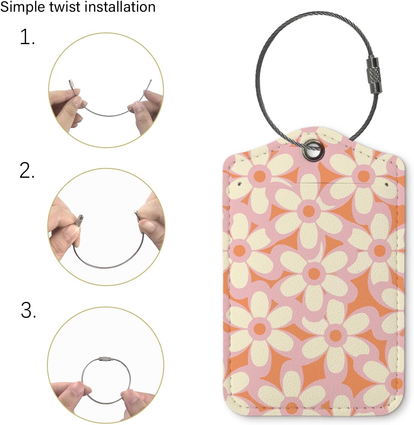 Flower Luggage Tags for Suitcases,Trendy 2 Pack Travel Suitcase Tags,Traveling Accessories,Baggage Tag Label with Steel Loop,Teen Girl Gifts
