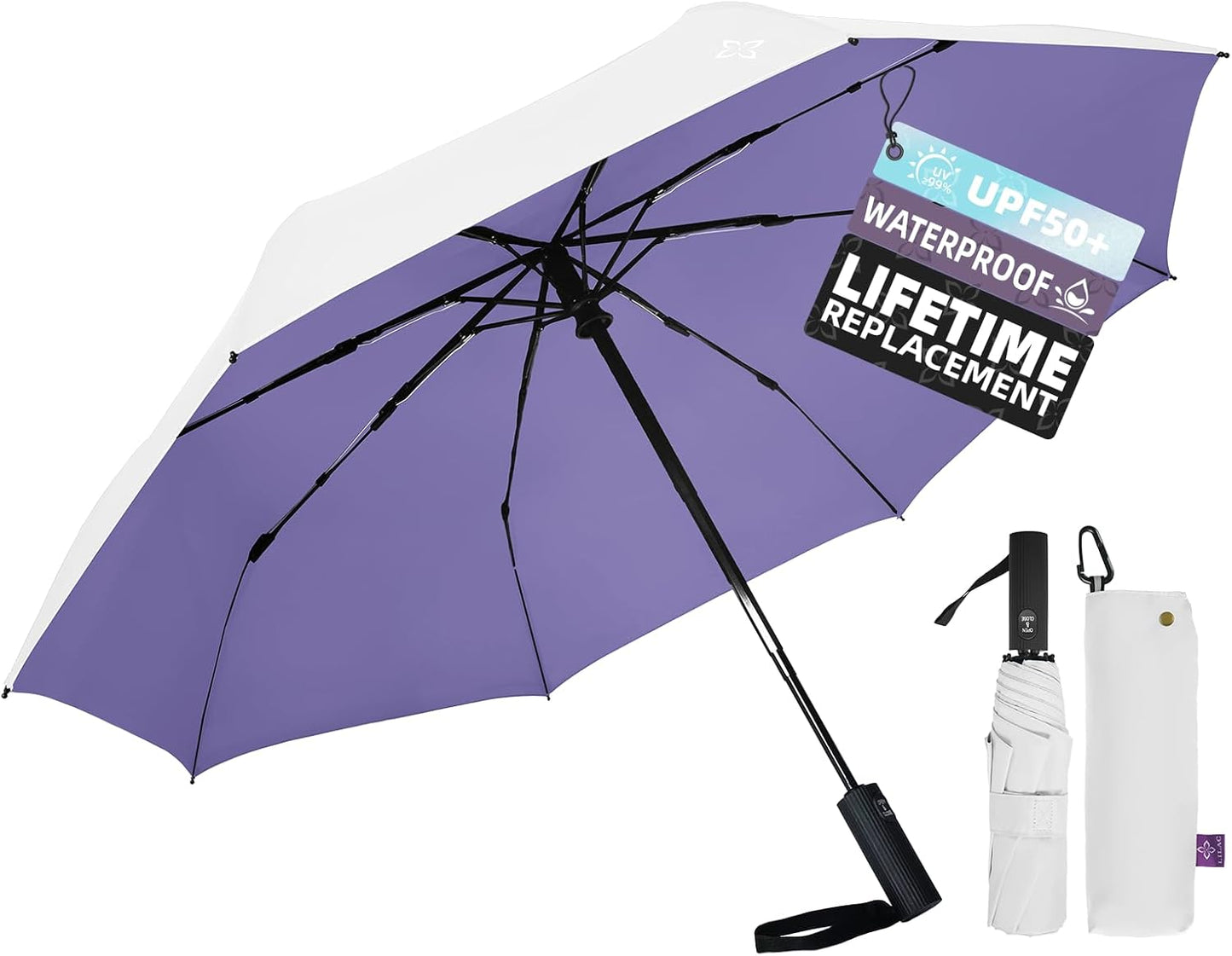 UV Travel Umbrella for Sun Protection & Rain, Compact Windproof Folding, Refined craftsmanship, Auto Open/Close, 43" Canopy with color coating, UPF 100+ UV Blocking, TSA Approved