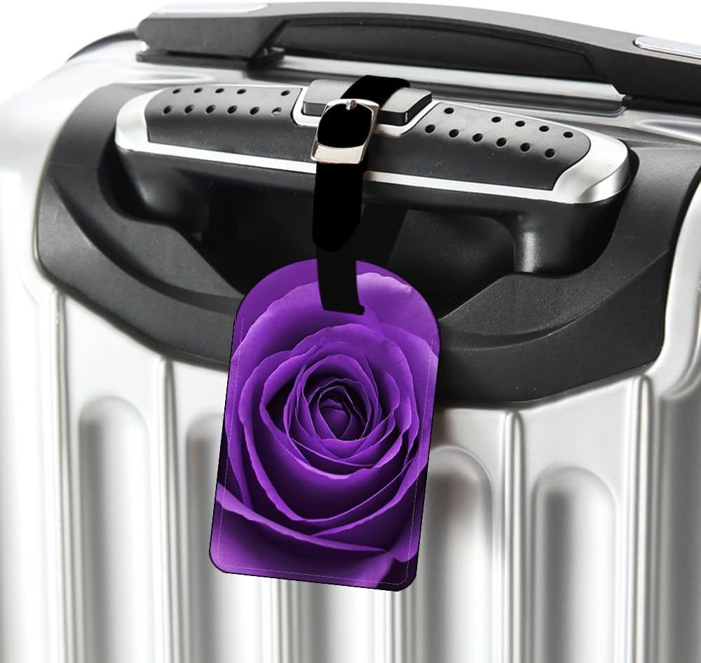Rose Flower Luggage Tag Purple Petals Leather Travel Bag Labels Suitcase Luggage ID Tags Travel Accessories Baggage Name Tags