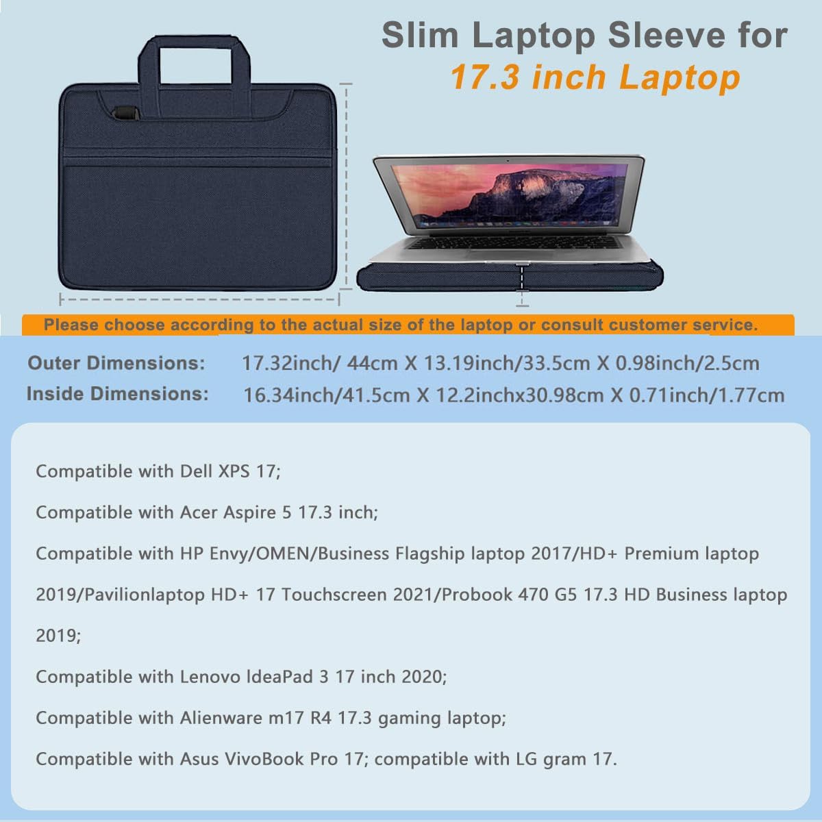 Laptop Shoulder Bag 17.3 inch Case, Durable Shockproof Protective Briefcase with Multi-Pockets Compatible with Most 17-17.3 inch HP Acer Dell Lenovo ASUS MSI Notebooks,Dark blue