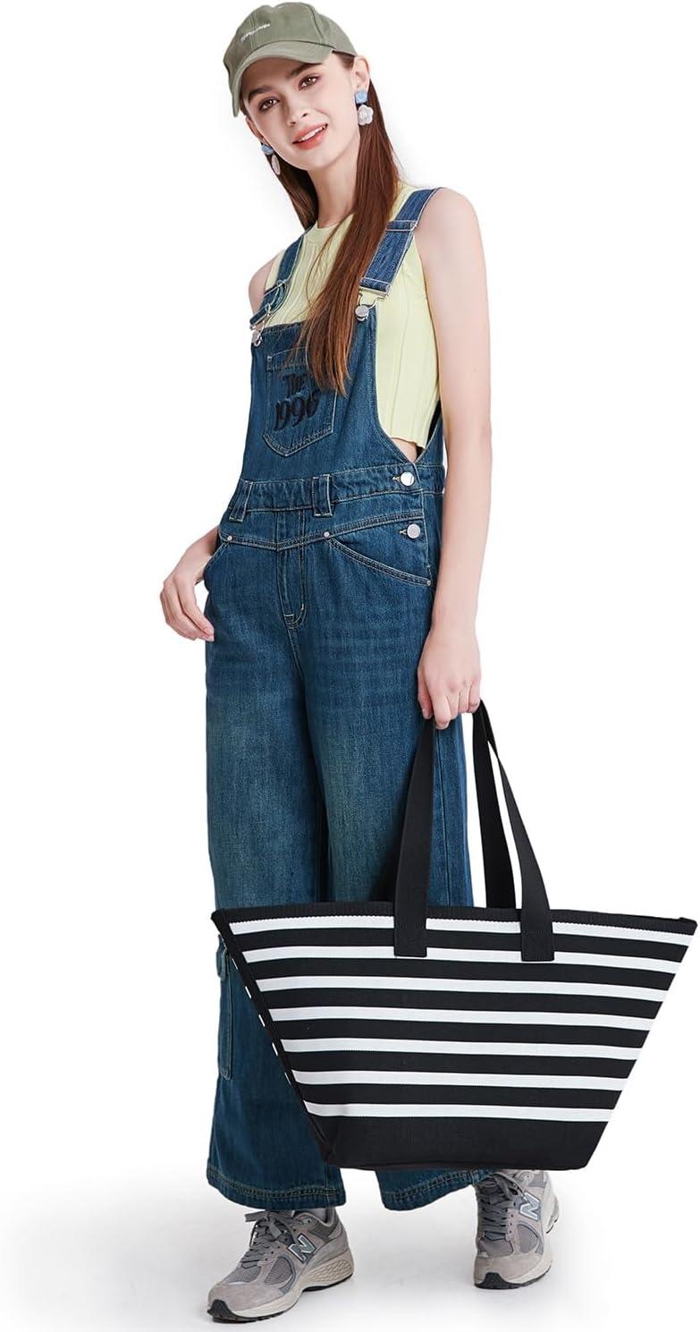abshoo Large Beach Bag For Women Stripe Beach Tote Bag Ladies Large Gym Tote Carry On Weekender Travel Bag