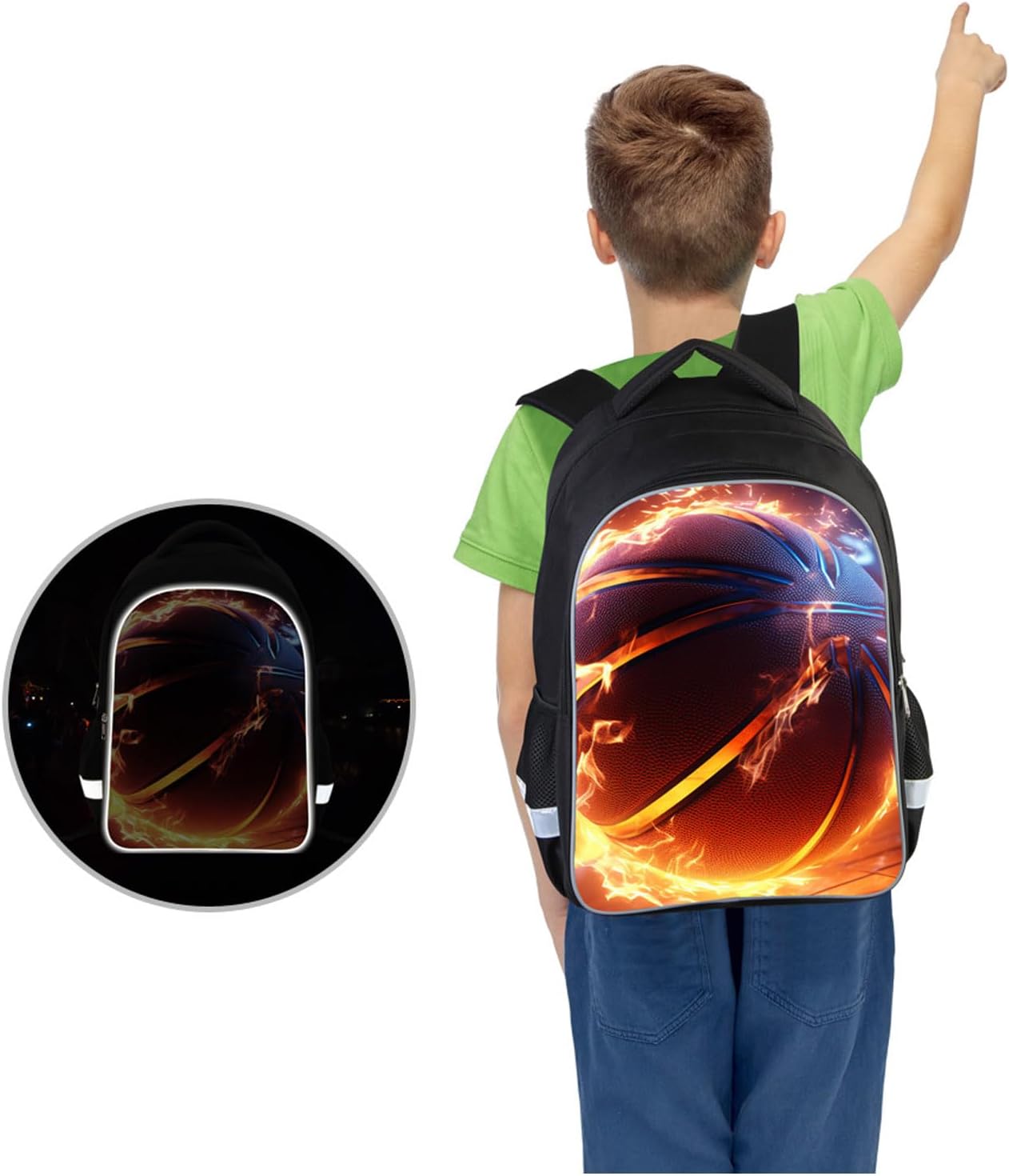 Basketball Kids Backpack for Boys and Girls, Middle School and Elementary Kids Sports Bookbag, Polyester, 23 Liters, Bottle Holder with Double Zippers, Giftable Lightweight Back Pack