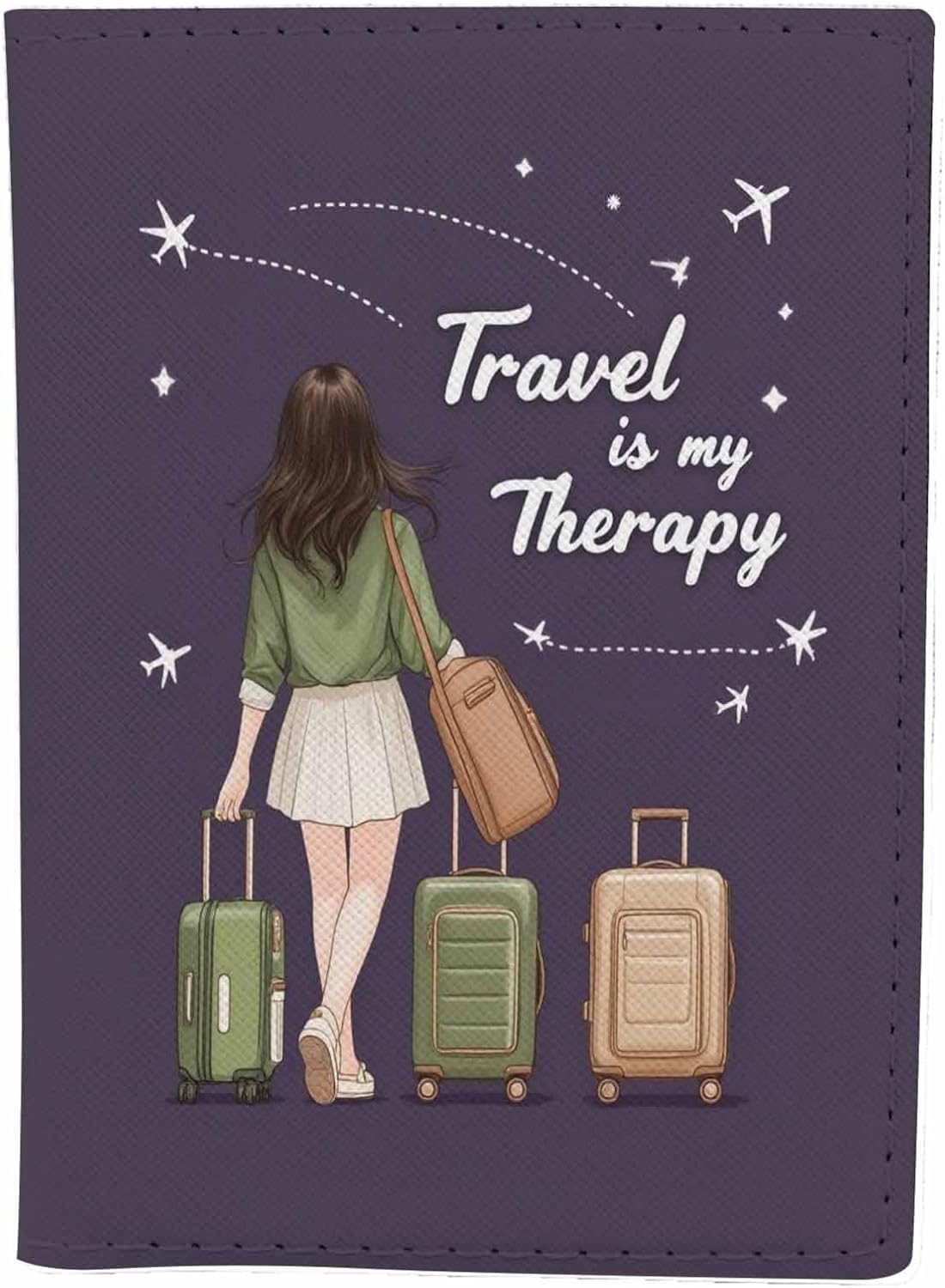 Beautiful Girl Passport Holder for Travel Travel is My Therapy PU Leather Passport Cover Wallet Cute Passport Card Holder for Women and Men