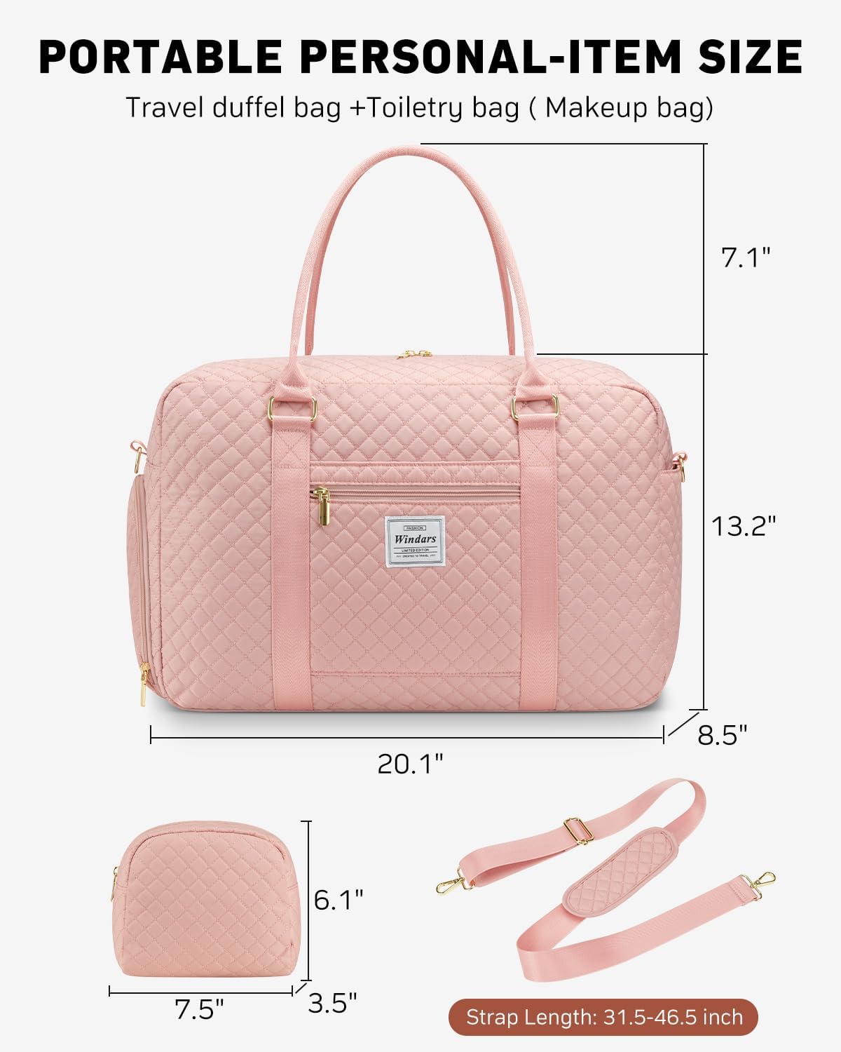 Travel Duffle Bag, Weekender Bags for Women with Shoe Compartment, Carry on Overnight Bag with Toiletry Bag & Wet Pocket, Hospital Bags for Labor and Delivery (Pink)