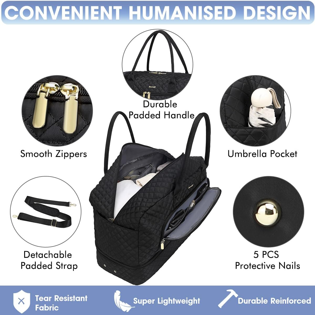 Large Women's Travel Duffel, Weekender with Shoe Compartment, Carry On Overnight Bag, Gym Duffel with Wet Pocket, Hospital Bags Set
