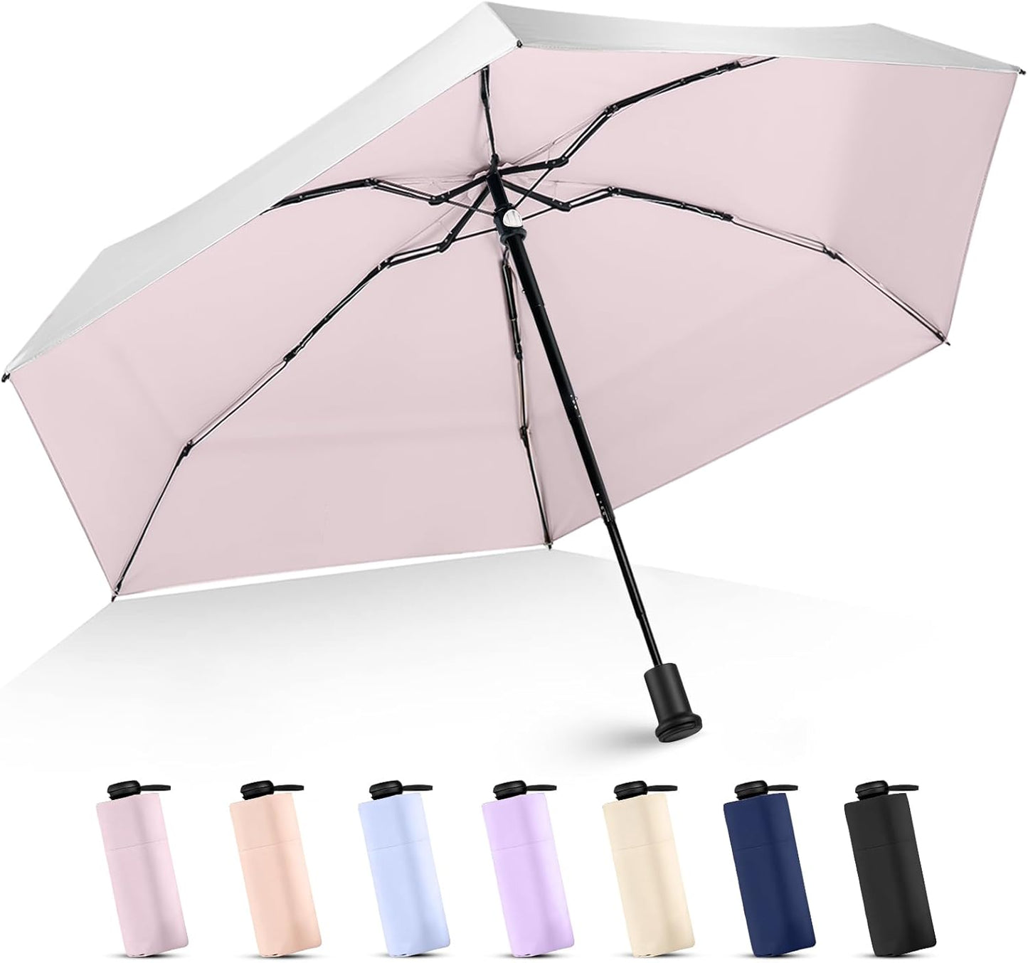 LEAGERA UPF 50+ Mini Umbrella for Travel - Compact Folding Sun Umbrella for Walking Summer Lightweight Purse Small Umbrellas for Women Girls